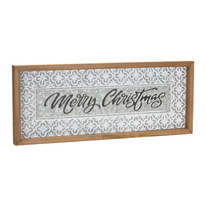 Ornate Metal Merry Christmas Sign  - Materials: Metal; wood