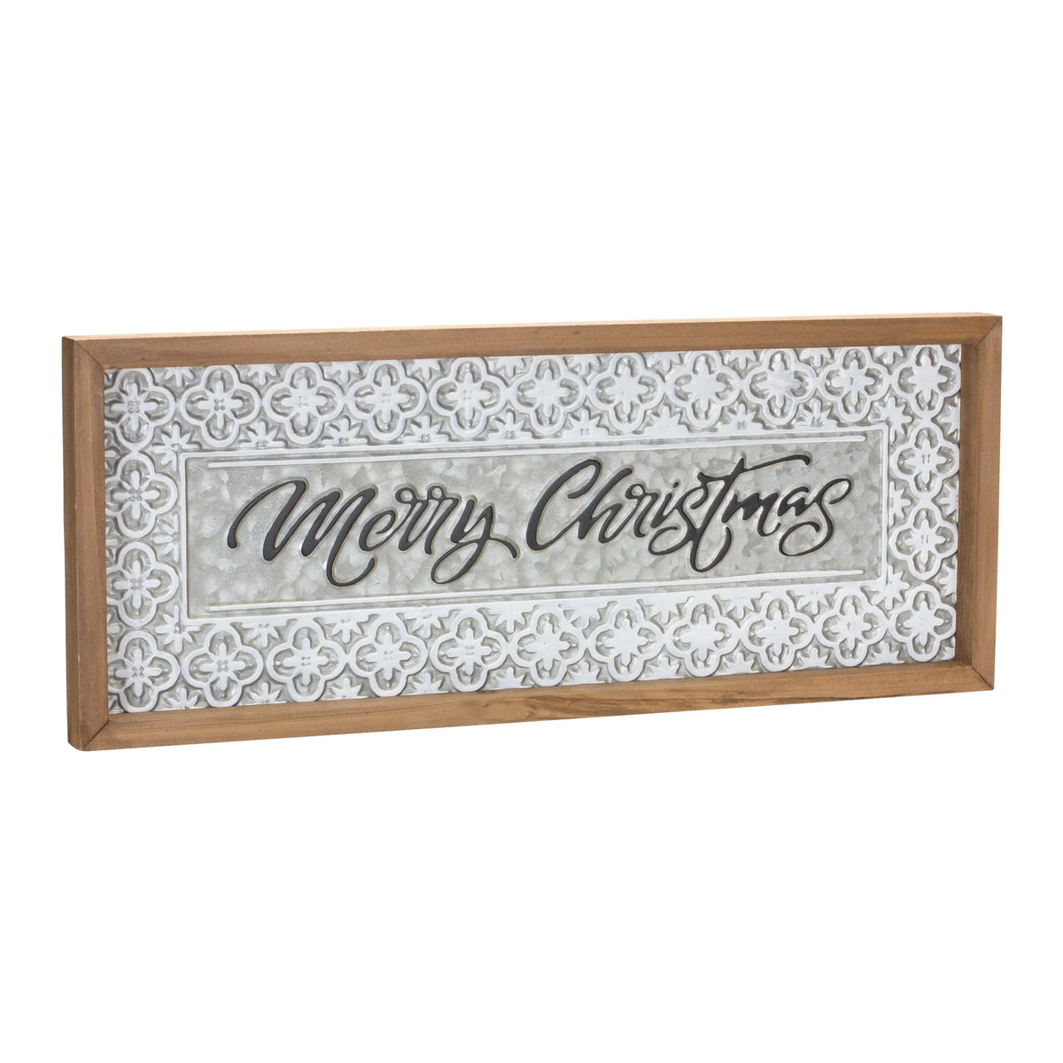 Ornate Metal Merry Christmas Sign  - Materials: Metal; wood