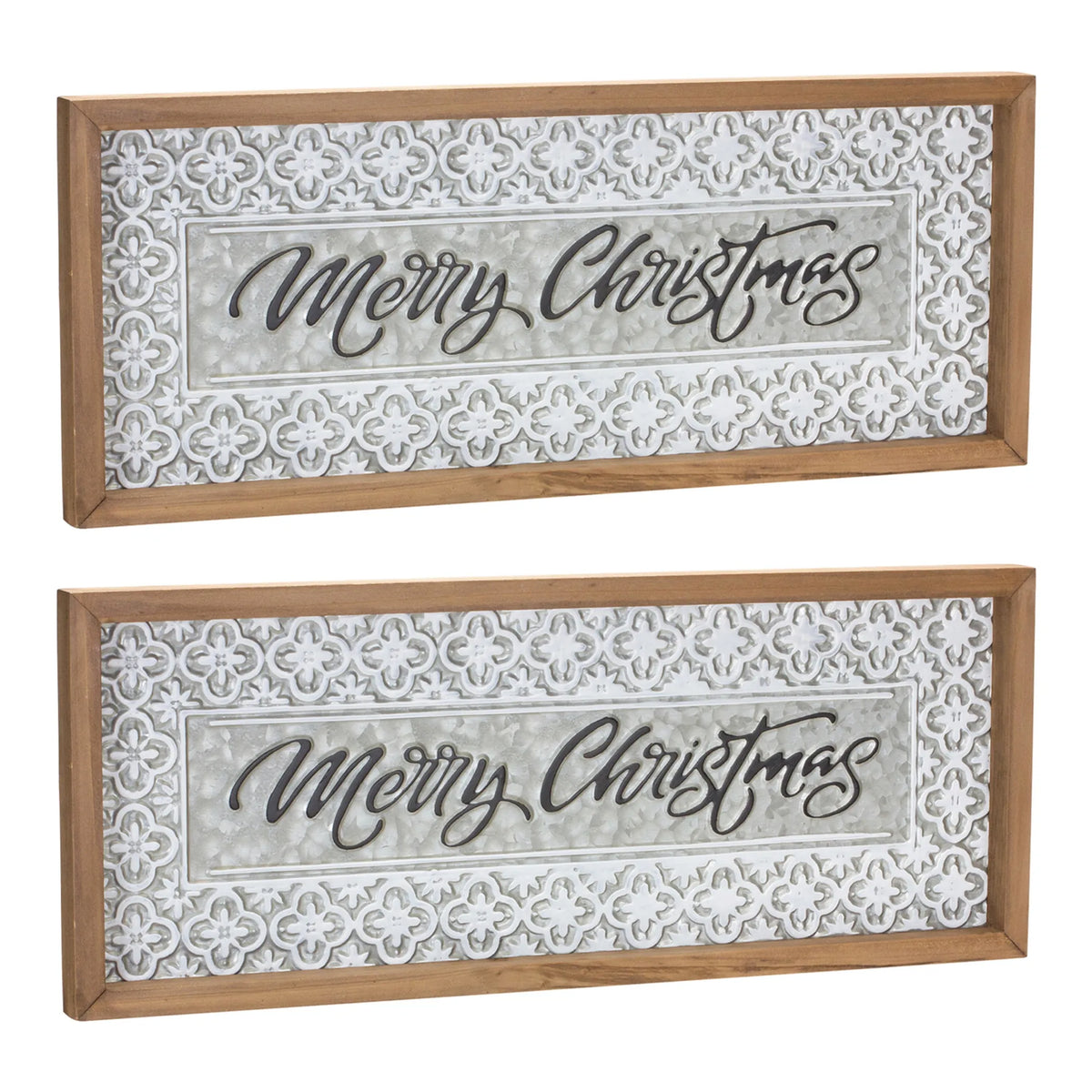 Ornate Metal Merry Christmas Sign  - Materials: Metal; wood