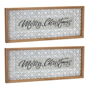 Ornate Metal Merry Christmas Sign  - Materials: Metal; wood