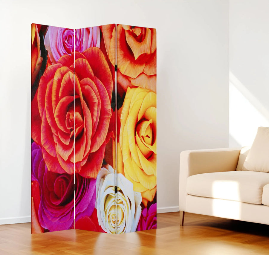 48 X 72 Multi Color Wood Canvas Daisy And Rose Screen - 1