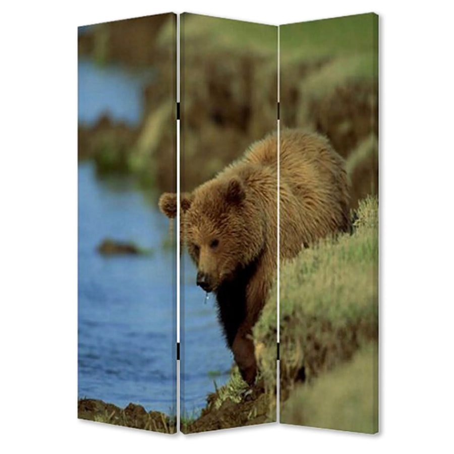 48" X 72" Multi Color Wood Canvas Bear Screen - 1