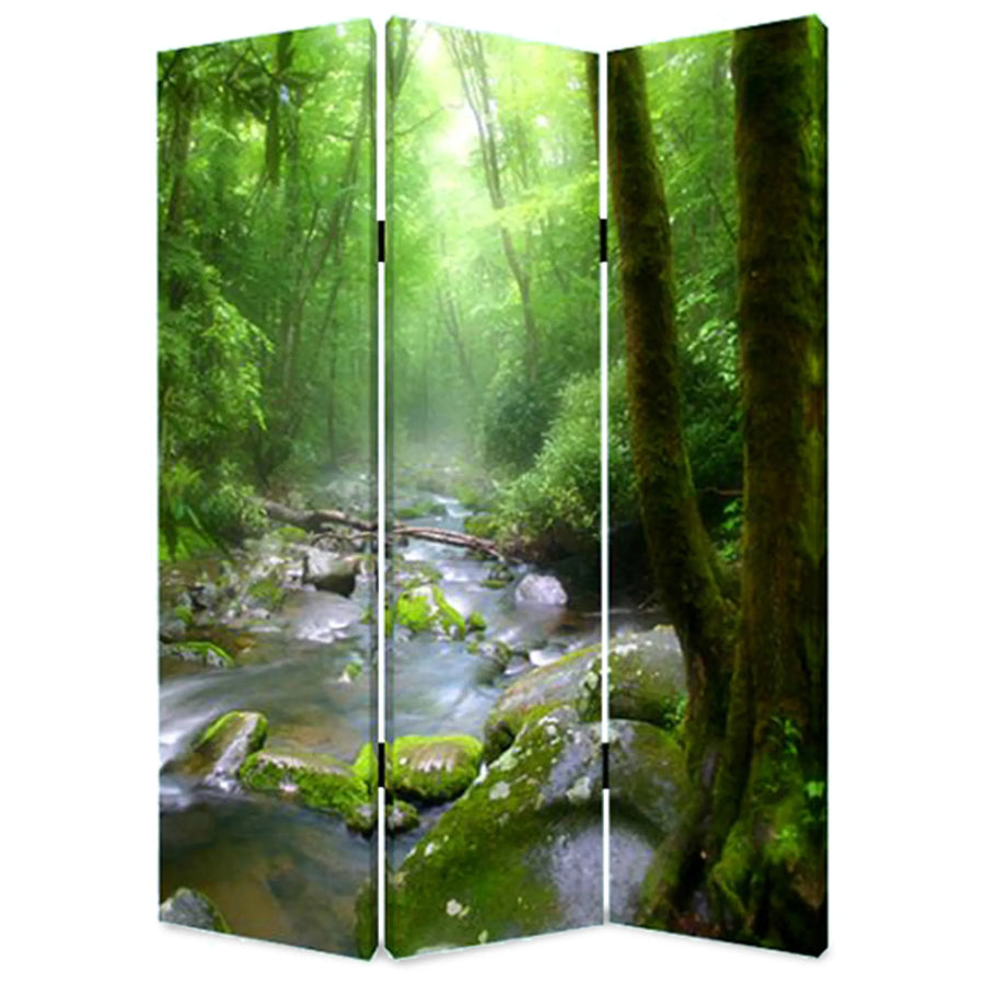 72" Green CanvasFolding Three Panel Screen Room Divider - 1