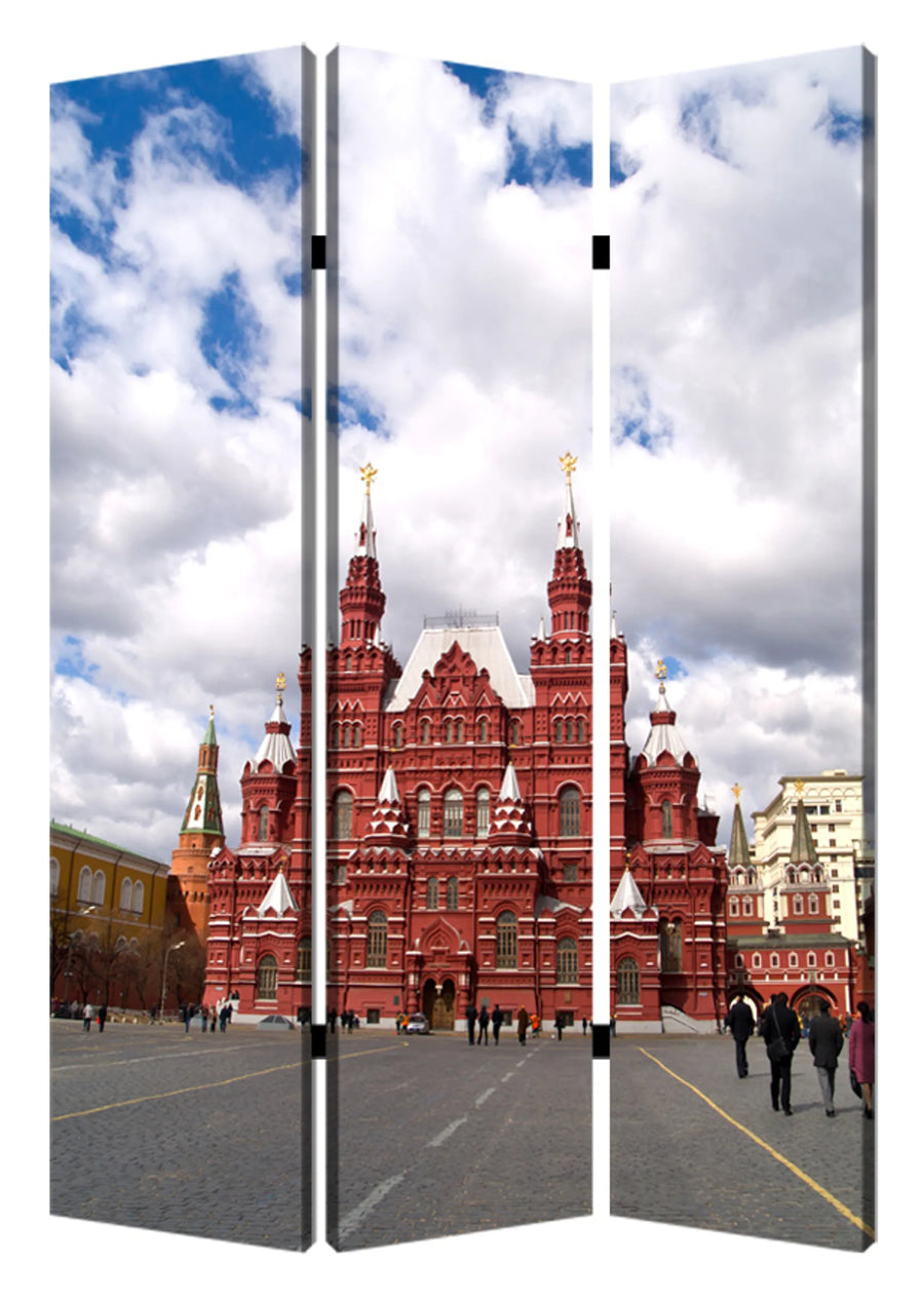 48" X 72" Red Blue and White Wood Canvas Russia Screen - 1