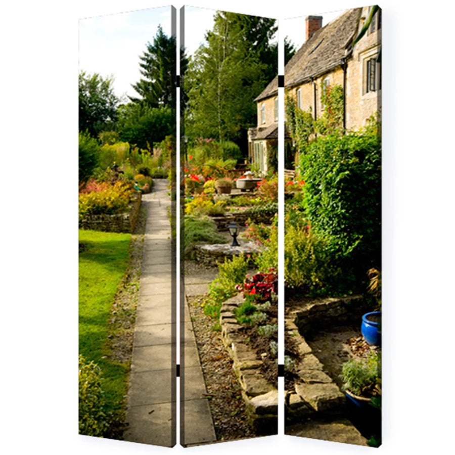 48" X 72" Multi Color Wood Canvas English Garden Screen - 1