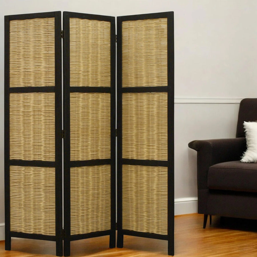 67" Brown Folding Three Panel Screen Room Divider - 1