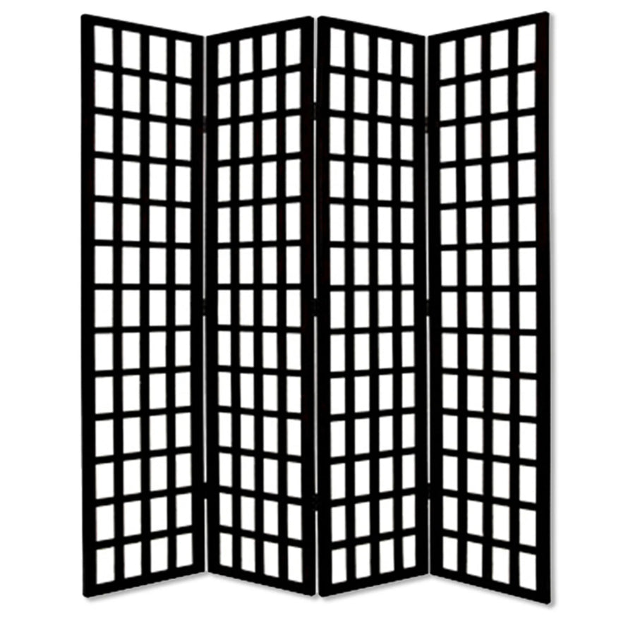 96" Black And White Folding Four Panel Screen Room Divider - 1