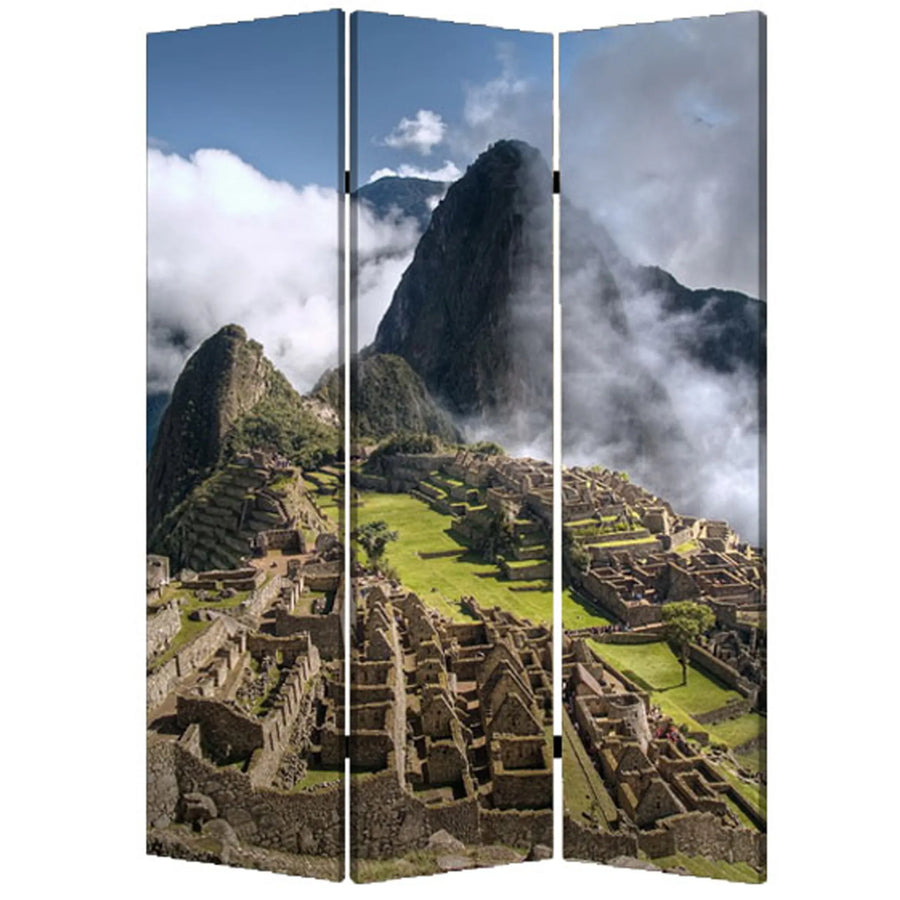 48" X 72" Multi Color Wood Canvas Machu Picchu Screen - 1