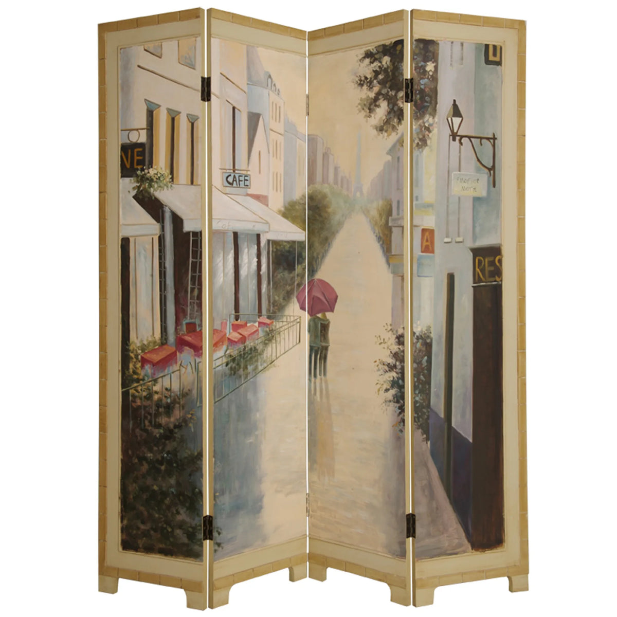 72" Beige Folding Three Panel Screen Room Divider - 1