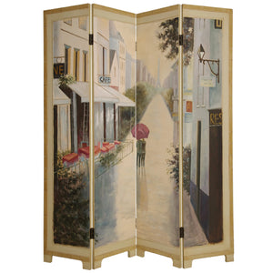 72" Beige Folding Three Panel Screen Room Divider - 1