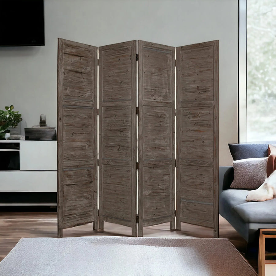 84" Gray Folding Four Panel Screen Room Divider - 1