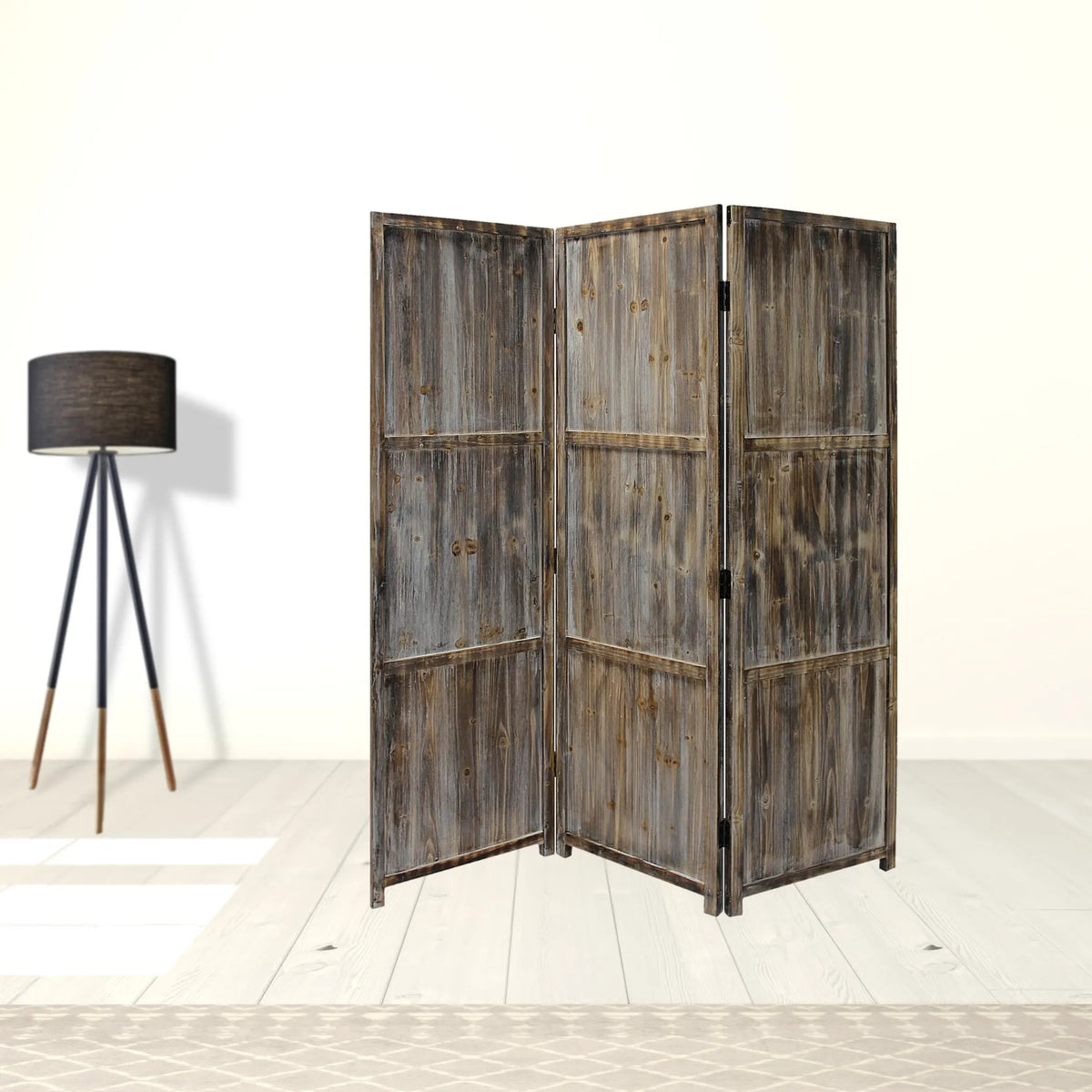 1" x 63" x 72" Brown 3 Panel Solid Wood Fortress Screen