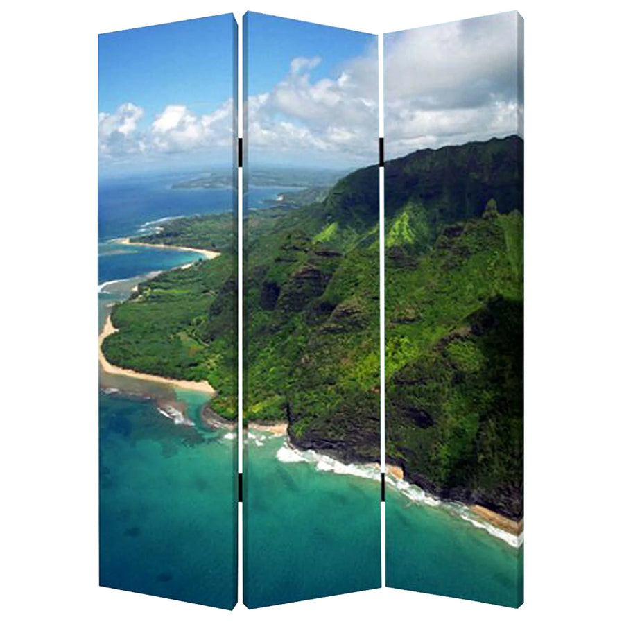 48 X 72 Multi Color Wood Canvas Palm Tripical Screen - 1