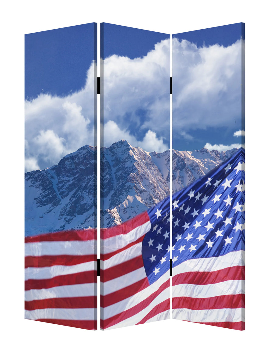 48 X 72 Multi Color Wood Canvas Model American Flag Screen - 1
