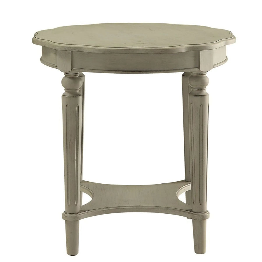 24" Light Slate Gray Solid Wood Round End Table With Shelf - 1