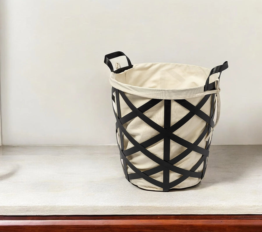 15" Black and Ivory Metal Basket - 1