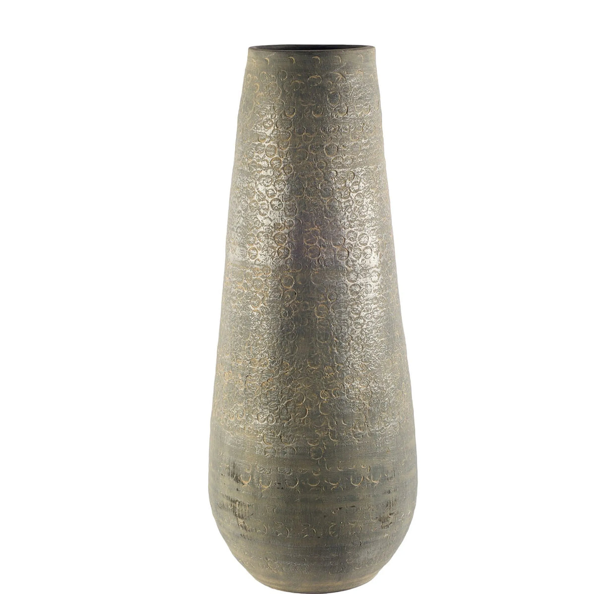 39" Rustic Gray And Gold Textured Ceramic Floor Vase - 1