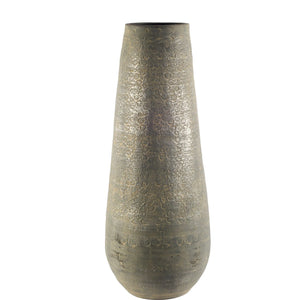 39" Rustic Gray And Gold Textured Ceramic Floor Vase - 1