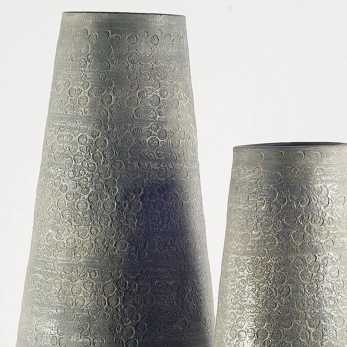 39" Rustic Gray And Gold Textured Ceramic Floor Vase