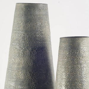 39" Rustic Gray And Gold Textured Ceramic Floor Vase