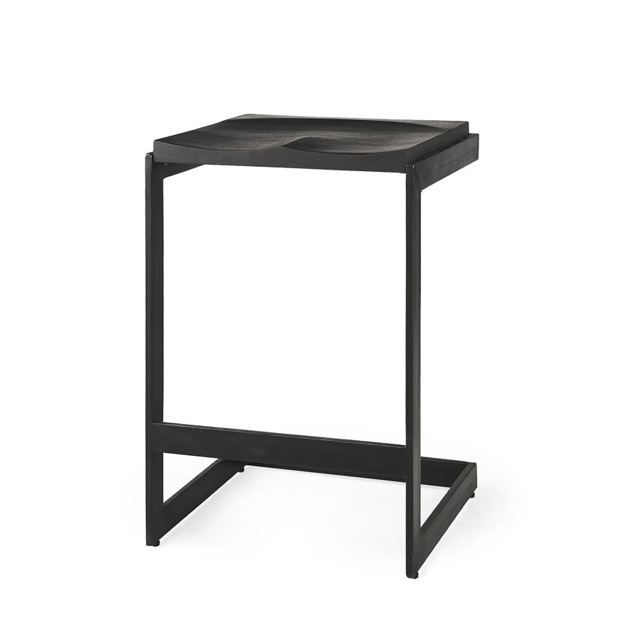 26" Black Solid Wood And Metal Backless Counter Height Bar Chair - 1