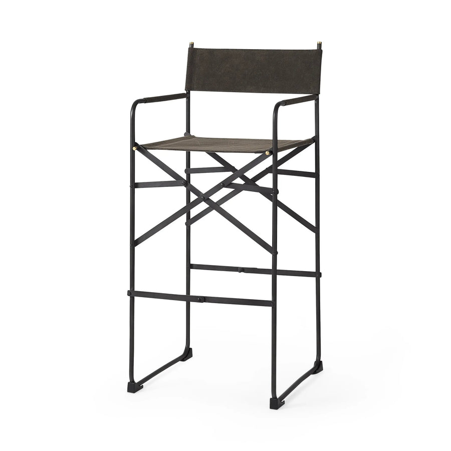 30" Brown And Black Leather And Metal Bar Chair - 1