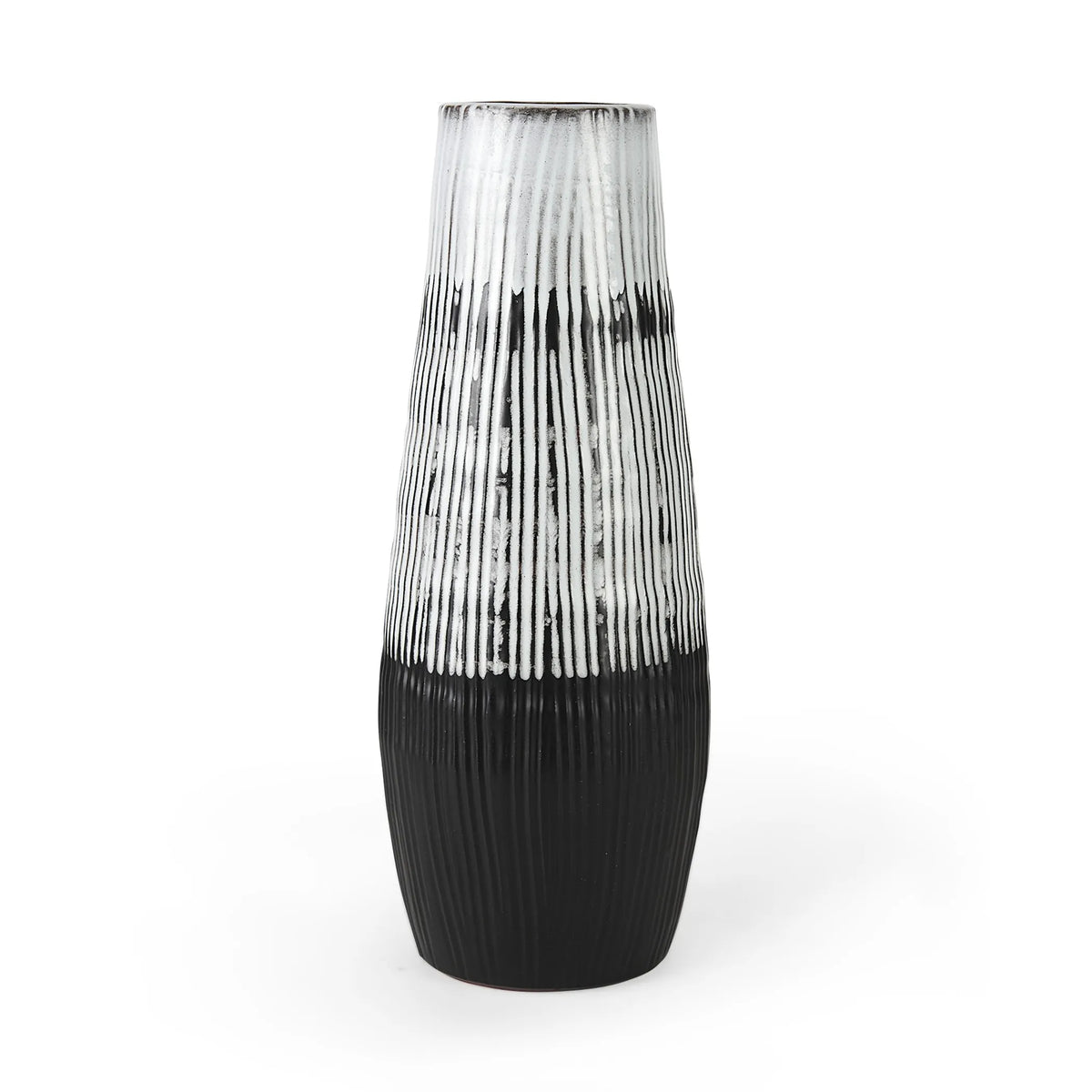 19" Black White and Gray Patterned Lines Ceramic Vase - 1
