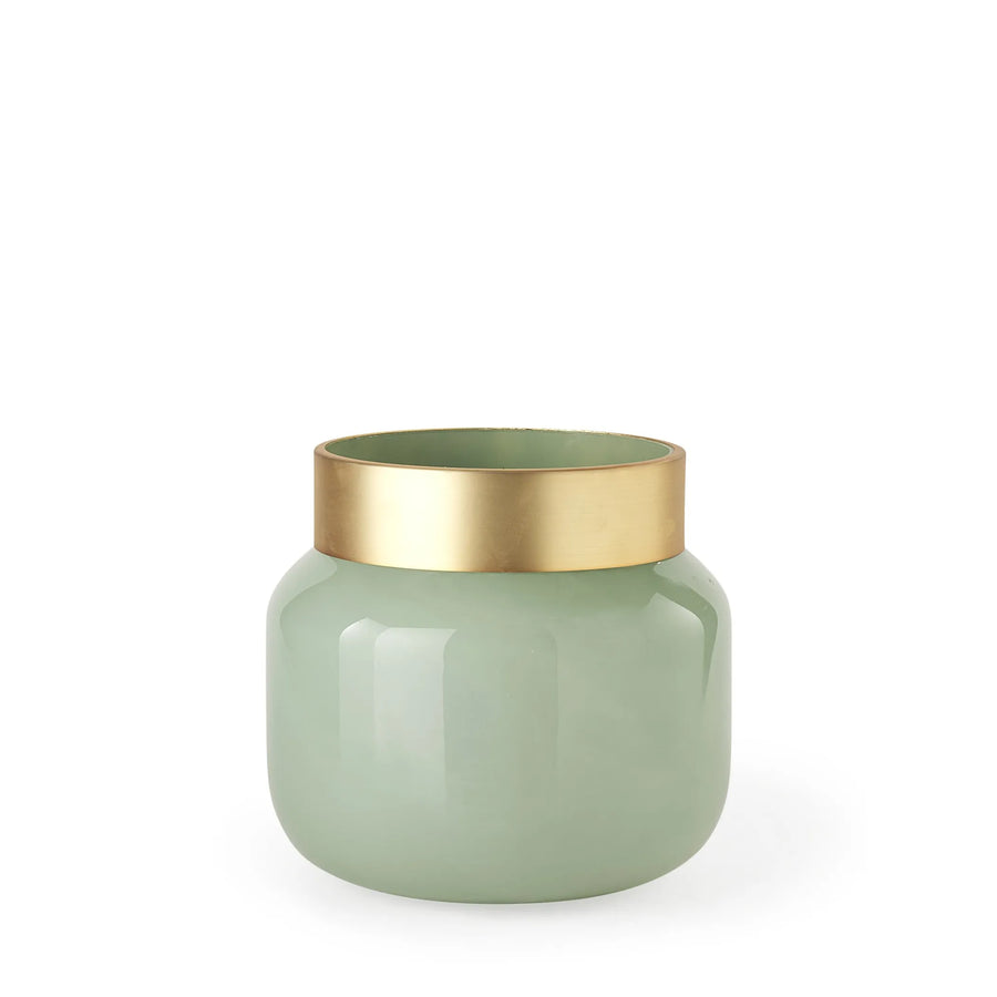 10" Smokey Green and Glass Rounded Square Vase - 1