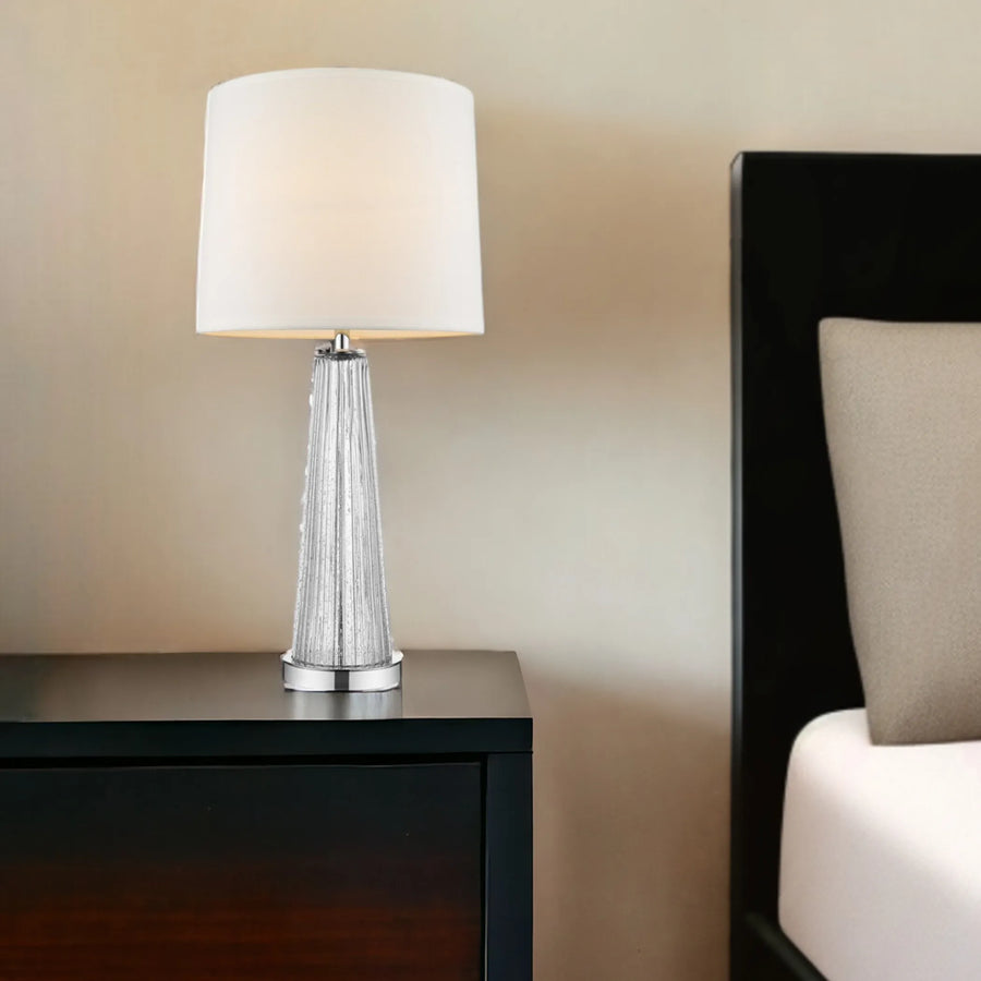 29" Clear Glass Buffet Lamp With Off White Empire Shade - 1