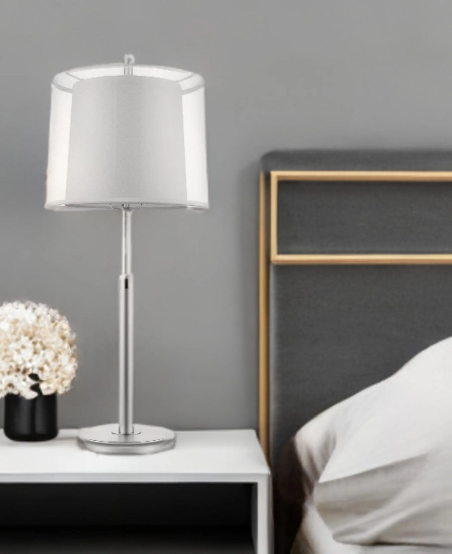 31" Silver Metal Table Lamp With White Empire Shade - 1