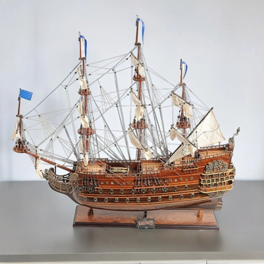 27" Wood Brown Solei Royal Medium Boat Hand Painted Decorative Boat - 1