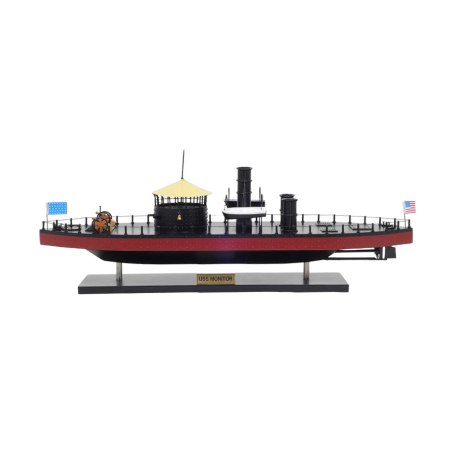 11" Black and Red 1862 USS Monitor Boat Hand Painted Decorative Boat - 1