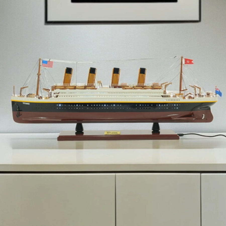 13" Black and White 1912 RMS Titanic Lights Boat Hand Painted Decorative Boat - 1