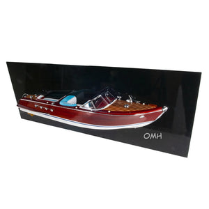 12" Wood Brown Riva Aquarama Half Hull Hand Painted Decorative Boat - 1