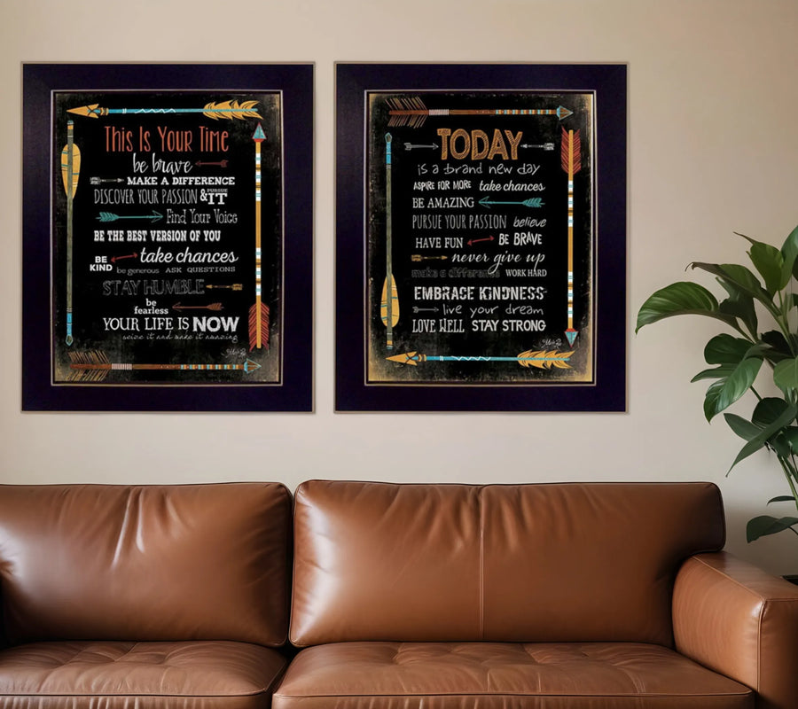 Set of Two Arrows II Black Framed Print Wall Art