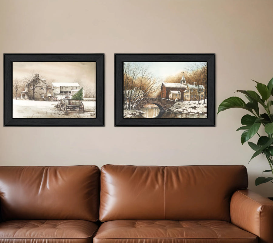 Set of Two Winter Reflections Black Framed Print Wall Art