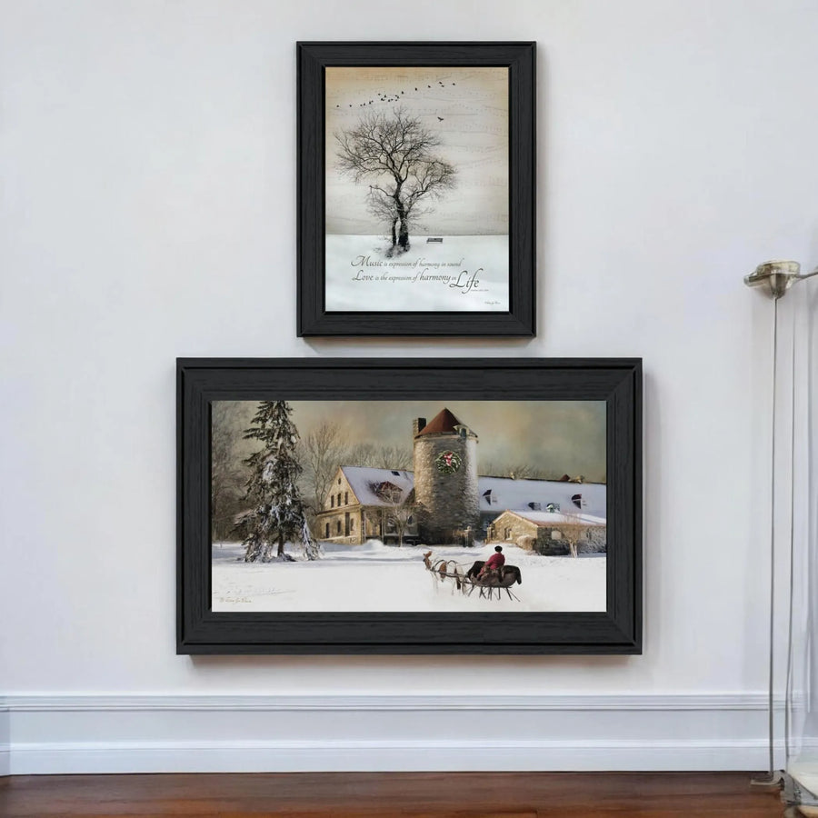 Set of Two Winter Harmony Collection Black Framed Wall Art