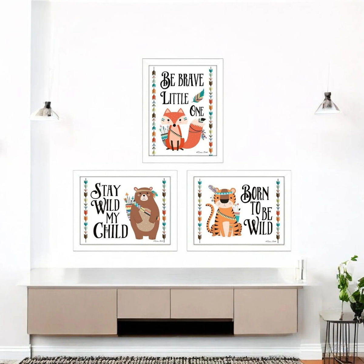 Set Of Three Be Brave Little One 2 White Framed Wall Art