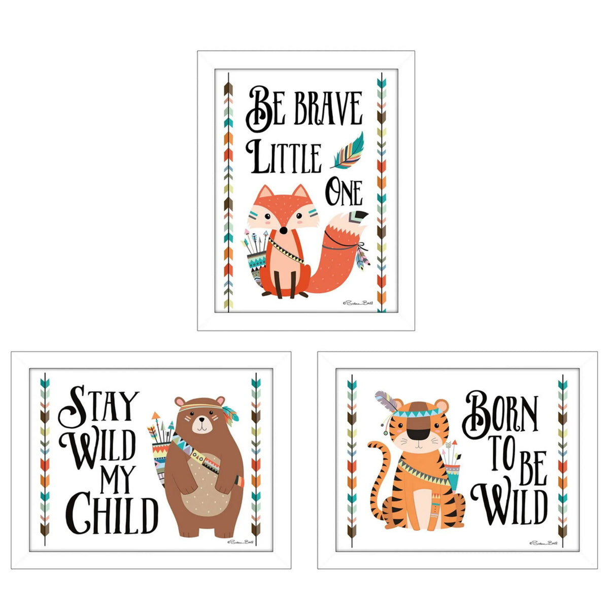 Set Of Three Be Brave Little One 2 White Framed Wall Art