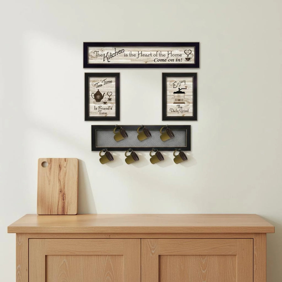 Set of Four Kitchen Collection IV with Seven Peg Mug Rack 3 Black Framed Kitchen
