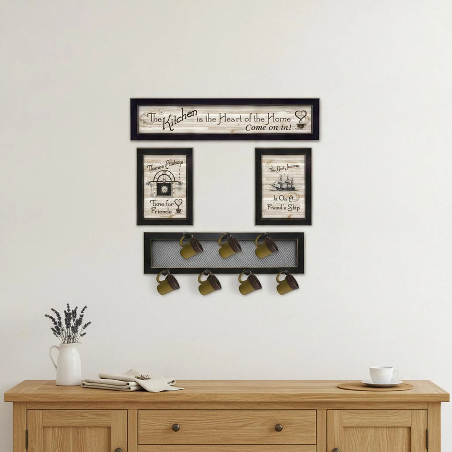 Set of Four Kitchen Collection VI with Seven Peg Mug Rack 3 Black Framed Kitchen