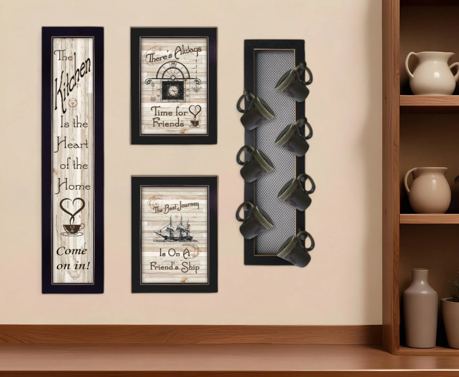 Set of Four Kitchen Collection VII with Seven Peg Mug Rack 3 Black Framed Print