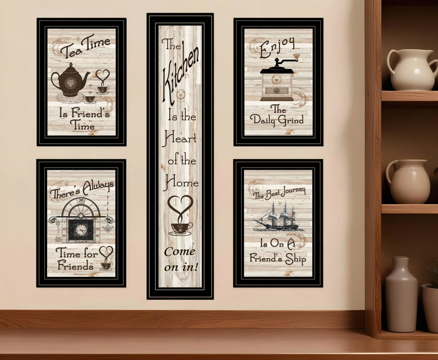 Set of Five Kitchen Friendship Black Framed Print Kitchen Wall Art