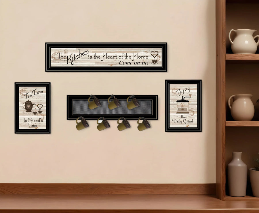 Set of Four Kitchen Collection with Seven Peg Mug Kitchen Wall Art
