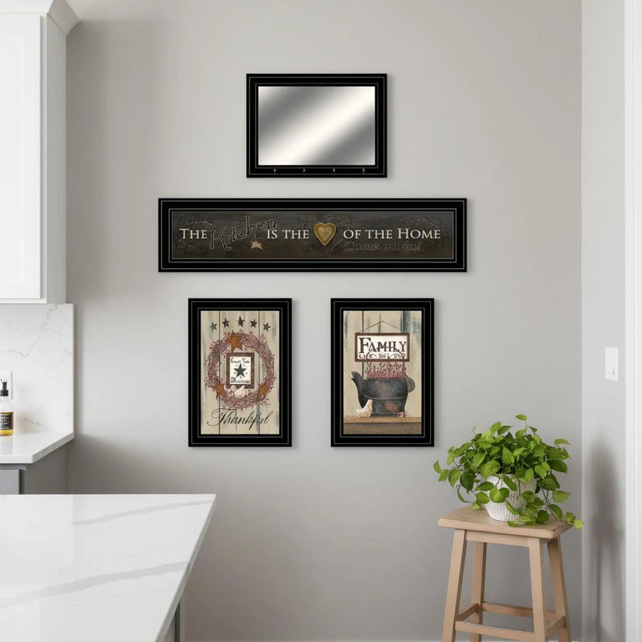 Set of Four Primitive Kitchen Black Framed Kitchen Wall Art