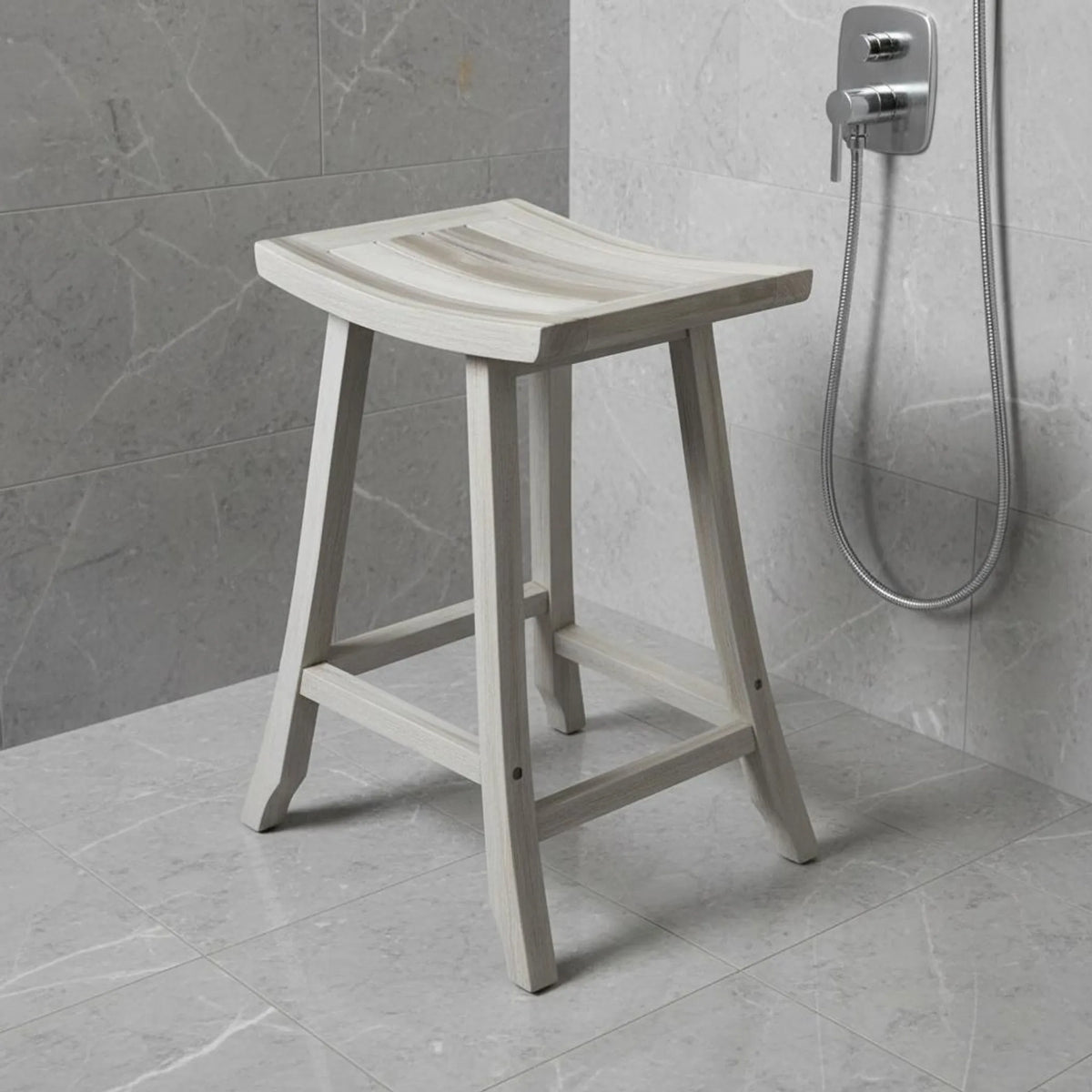 30" X 15" Light Gray Teak Square Shower Bench - 1
