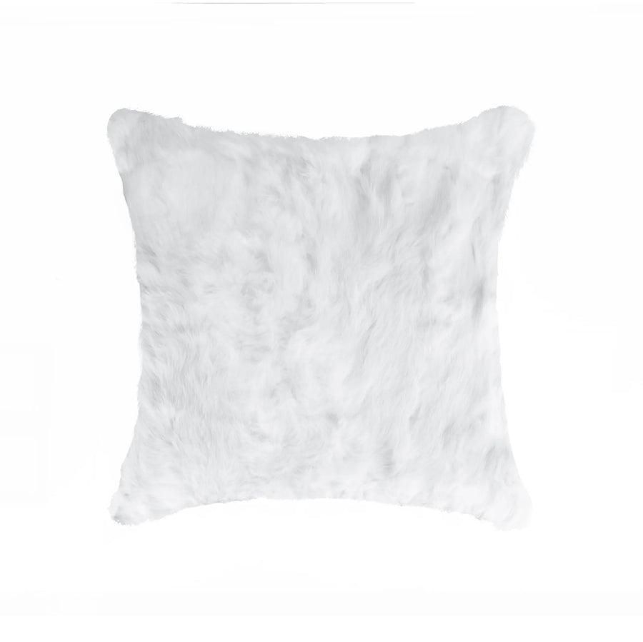 Set Of Two 18" White Rabbit Zippered Natural Fur Throw Pillows