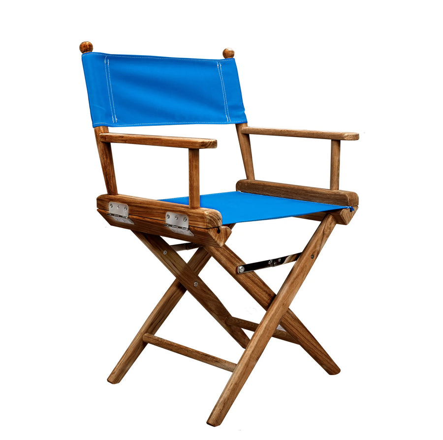 23" Blue and Natural Wood Solid Wood Indoor Outdoor Director Chair - 1