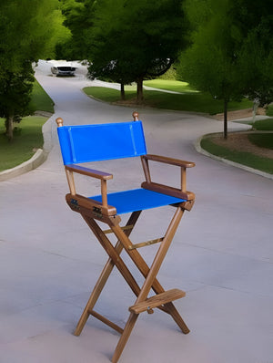 23" Blue and Brown Solid Wood Indoor Outdoor Director Chair - 1