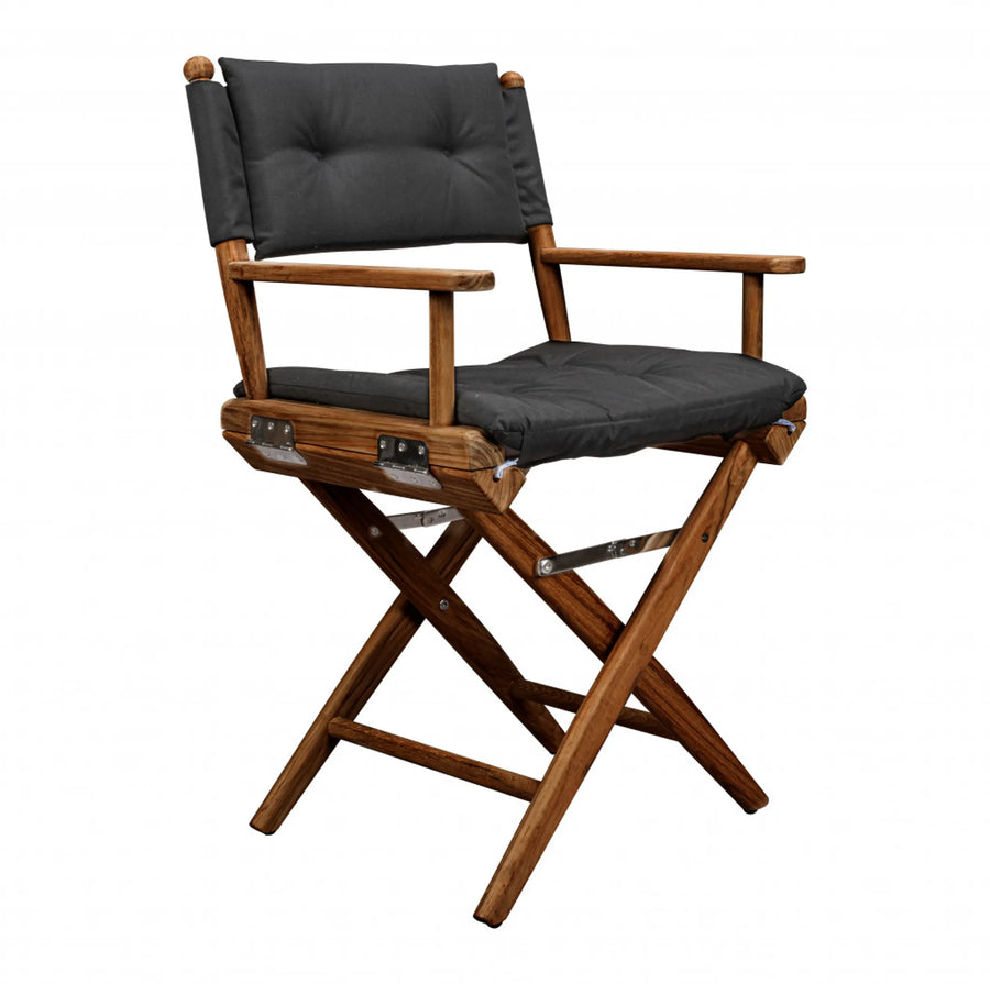 23" Black and Natural Wood Solid Wood Indoor Outdoor Director Chair with Black Cushion - 1